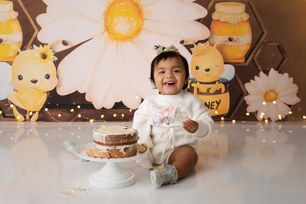 Honey Bee Themed Birthday Portraits, Fairies and Frogs Photography, Cake Smash Photo Session